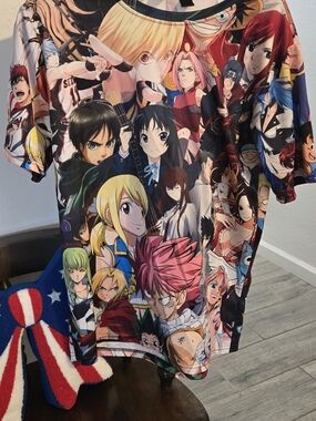 ​Anime All Over Print T-Shirt L Mashup AOP One Piece Naruto Attack on Titan